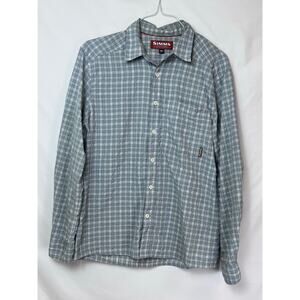 Simms Men's Blue/White Plaid Fishing Athleisure Shirt - Size Medium